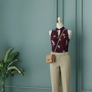 White House Black Market Floral Sleeveless Blouse - Marroon top only